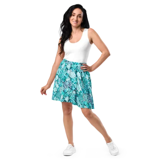 Aqua Coral Garden on a Skater Skirt