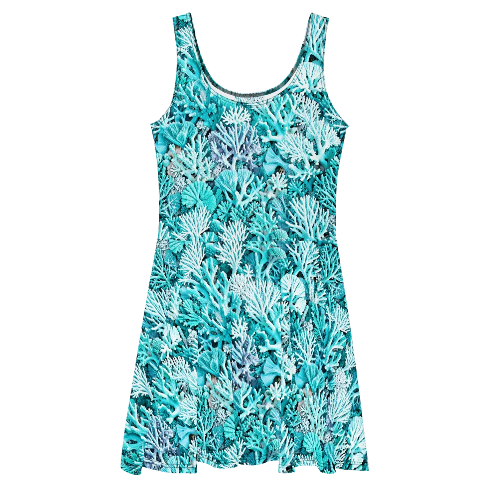 Aqua Coral Garden on Skater Dress — Front