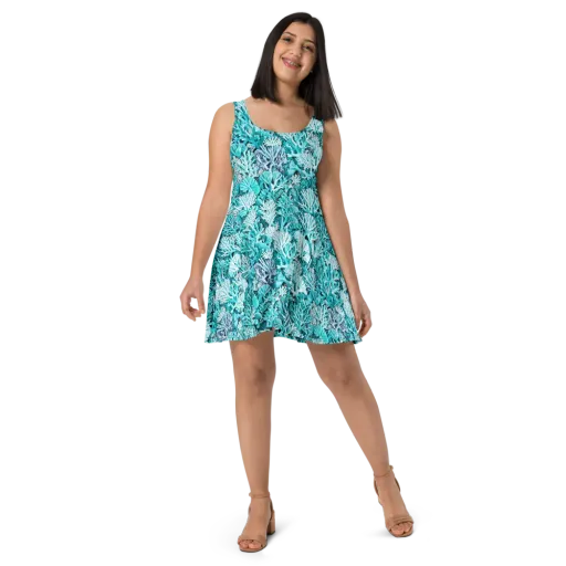 Aqua Coral Garden on a Skater Dress