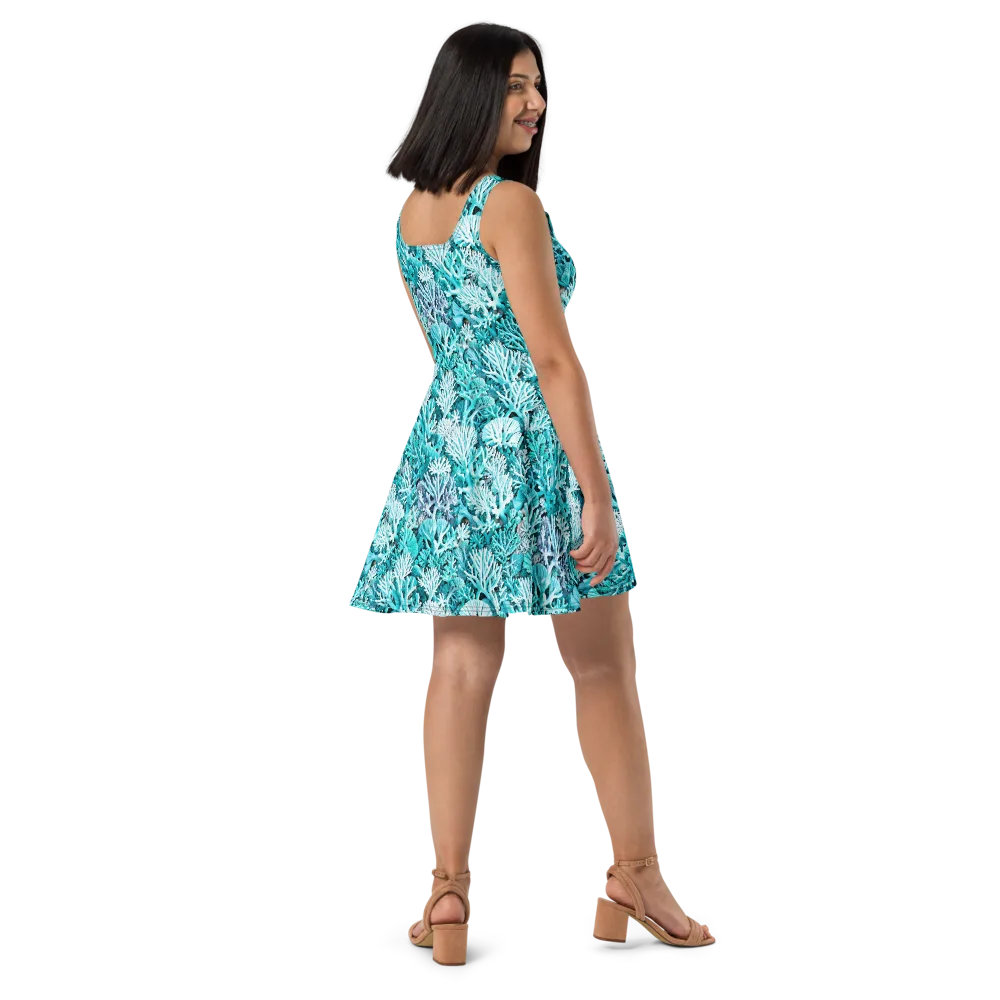 Aqua Coral Garden on Skater Dress — Right