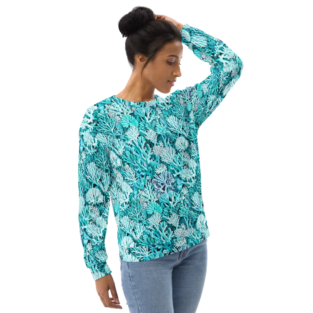 Aqua Coral Garden on Sweatshirt — Right Front