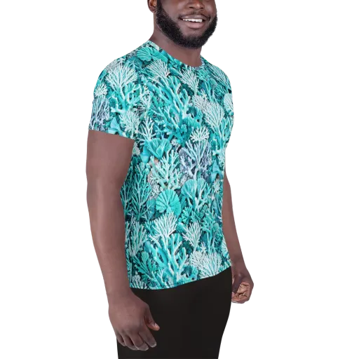 Aqua Coral Garden on a Men's Athletic T-Shirt