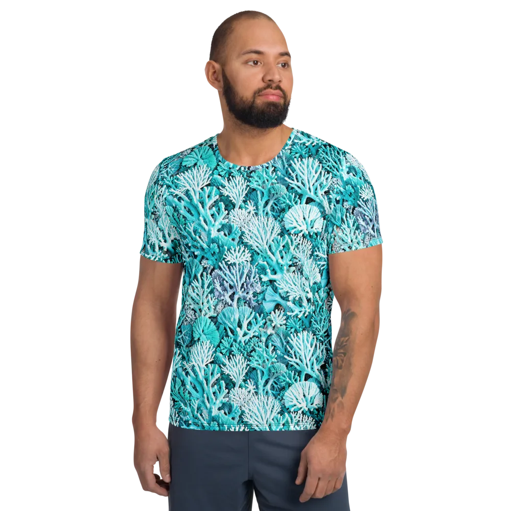 Aqua Coral Garden on Men's Athletic T-Shirt — Front