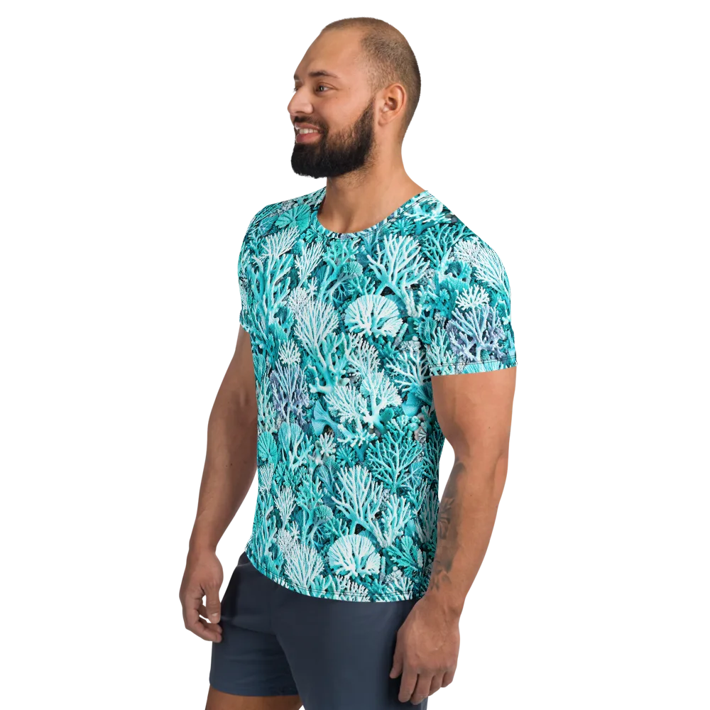 Aqua Coral Garden on Men's Athletic T-Shirt — Left