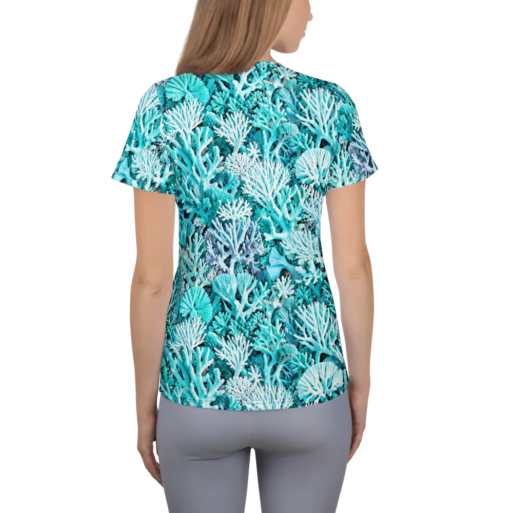 Aqua Coral Garden on Women's Athletic T-Shirt — Back