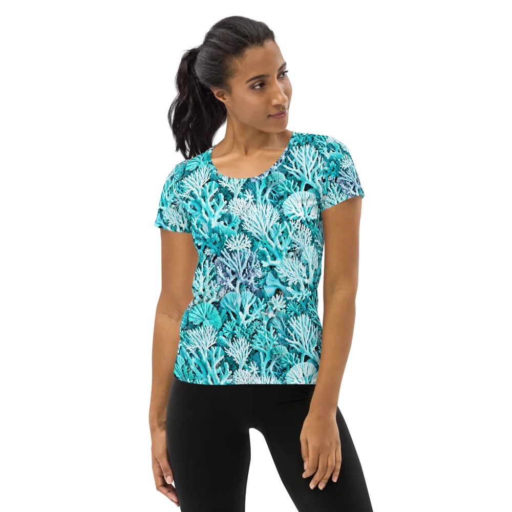 Aqua Coral Garden on Women's Athletic T-Shirt — Front