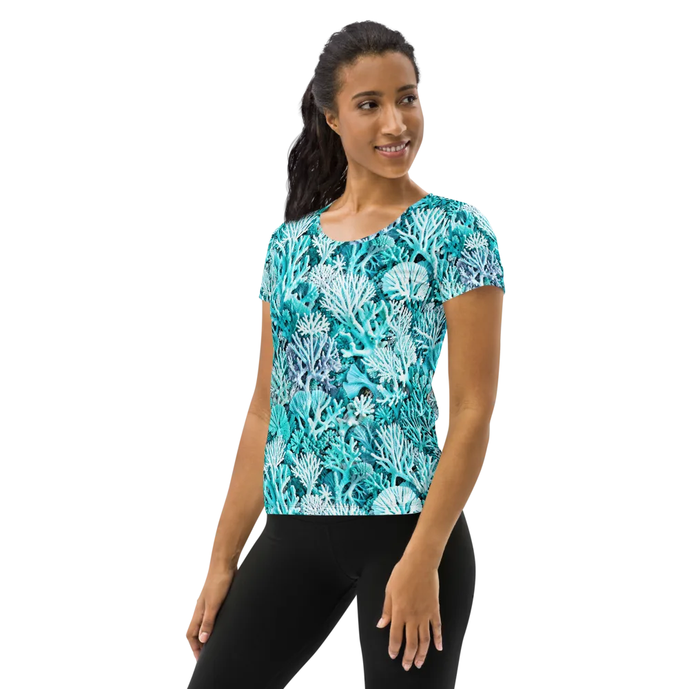 Aqua Coral Garden on Women's Athletic T-Shirt — Left