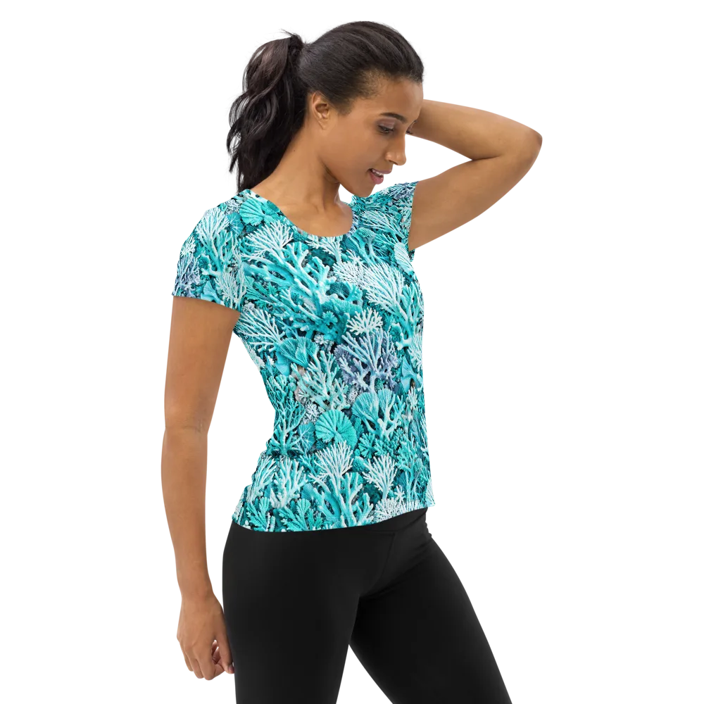 Aqua Coral Garden on Women's Athletic T-Shirt — Right