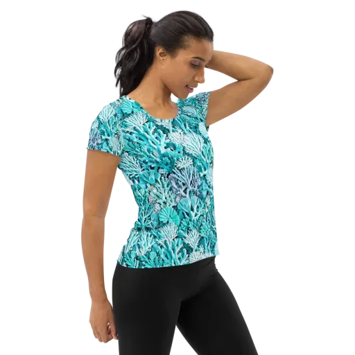 Aqua Coral Garden on a Women's Athletic T-Shirt