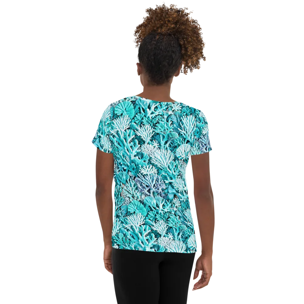 Aqua Coral Garden on Women's Athletic T-Shirt — Back
