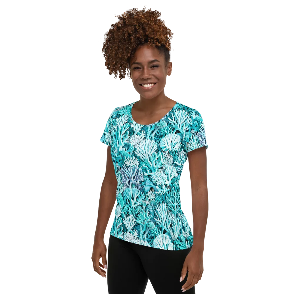 Aqua Coral Garden on Women's Athletic T-Shirt — Left