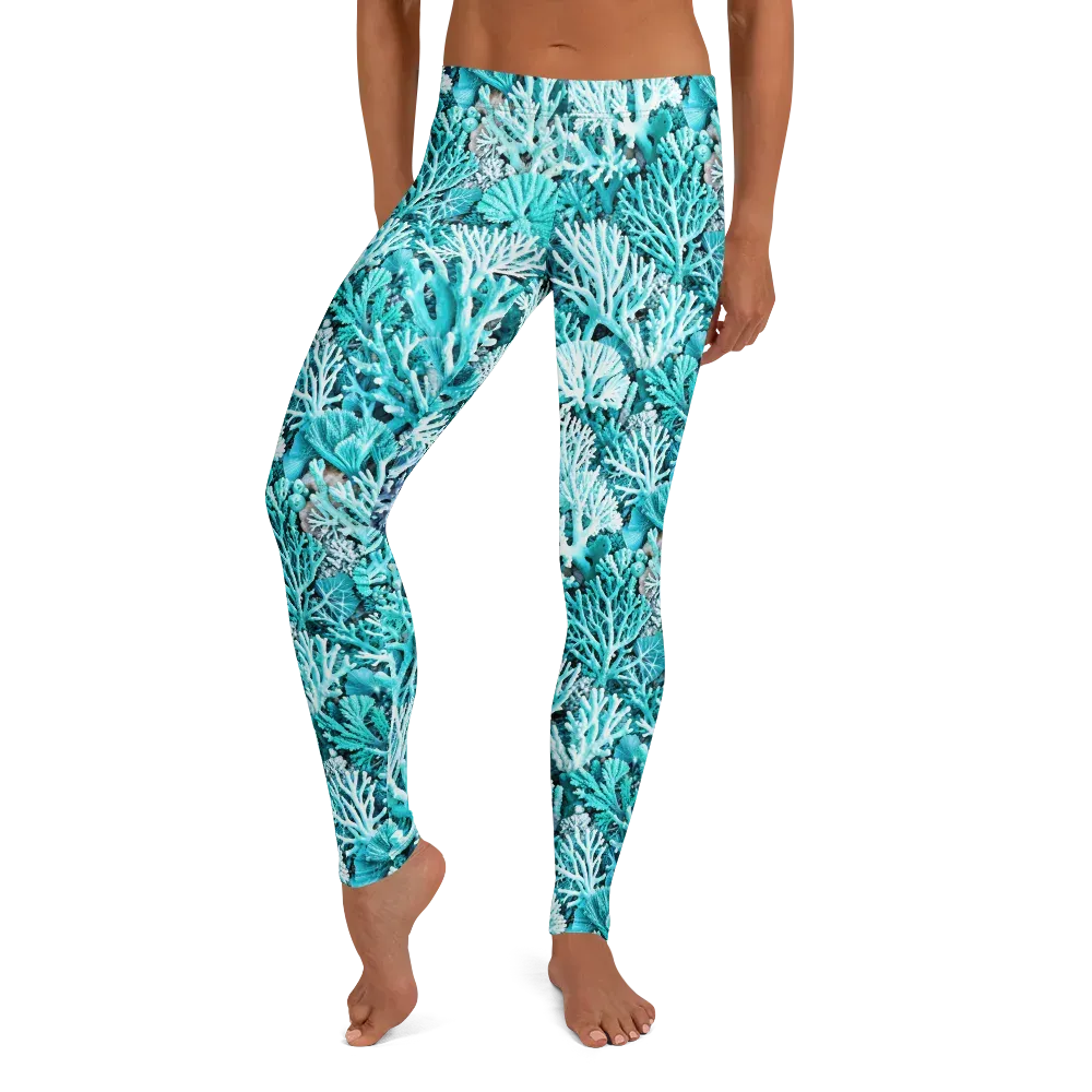 Aqua Coral Garden on Leggings — Front