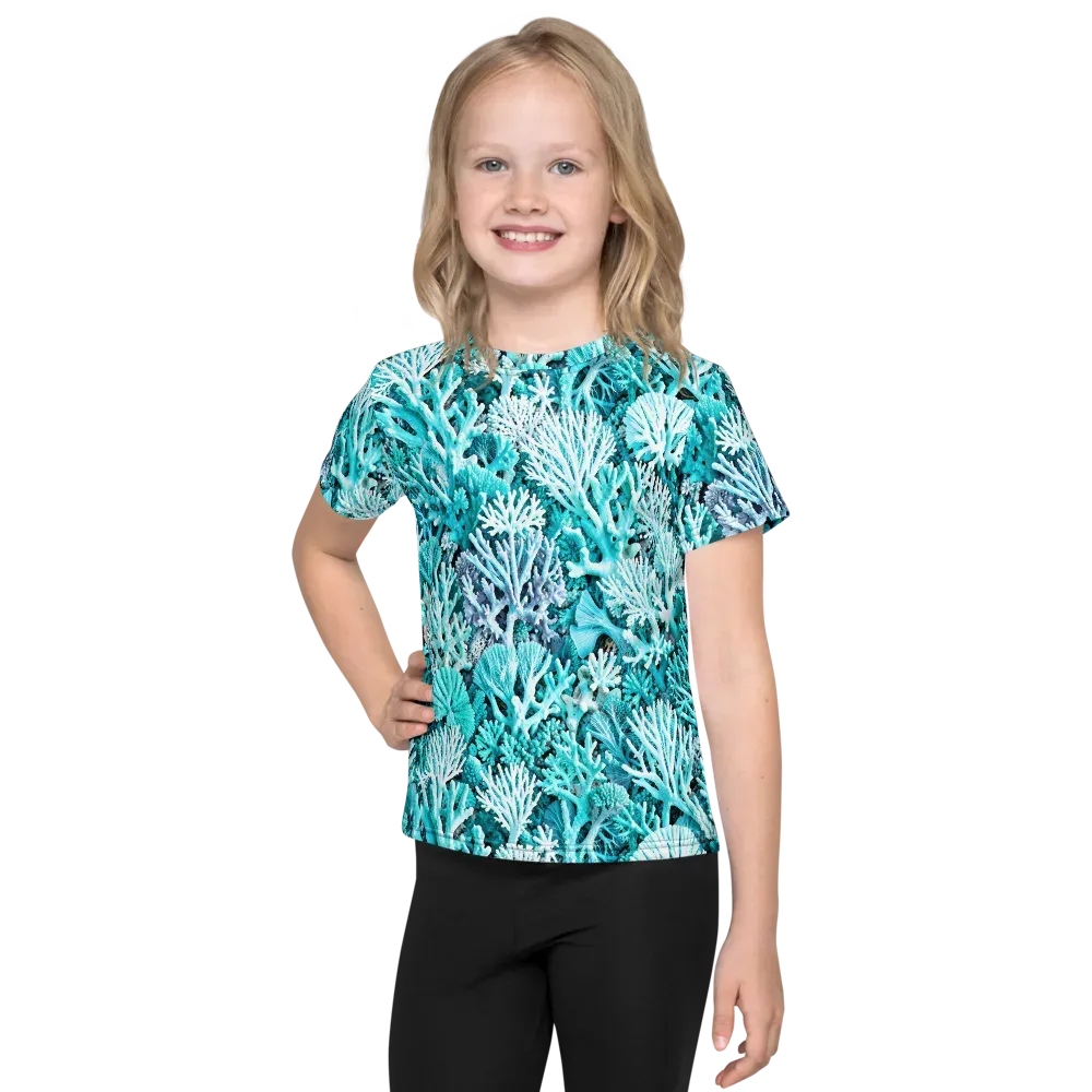 Aqua Coral Garden on Kids Crew Neck T-Shirt — Front