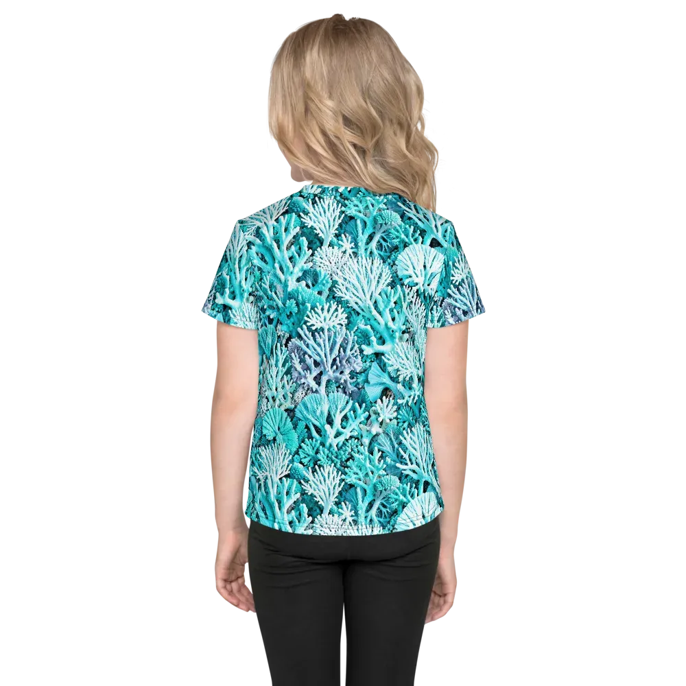 Aqua Coral Garden on Kids Crew Neck T-Shirt — Back