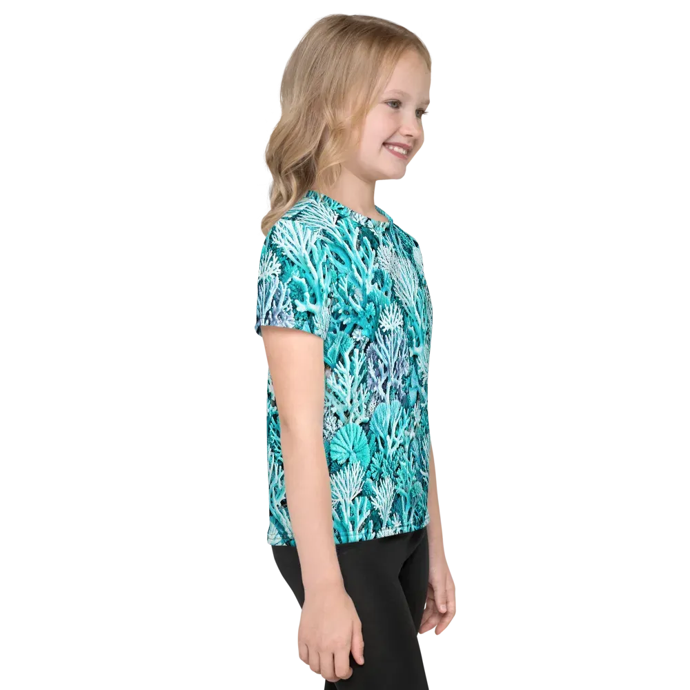 Aqua Coral Garden on Kids Crew Neck T-Shirt — Right