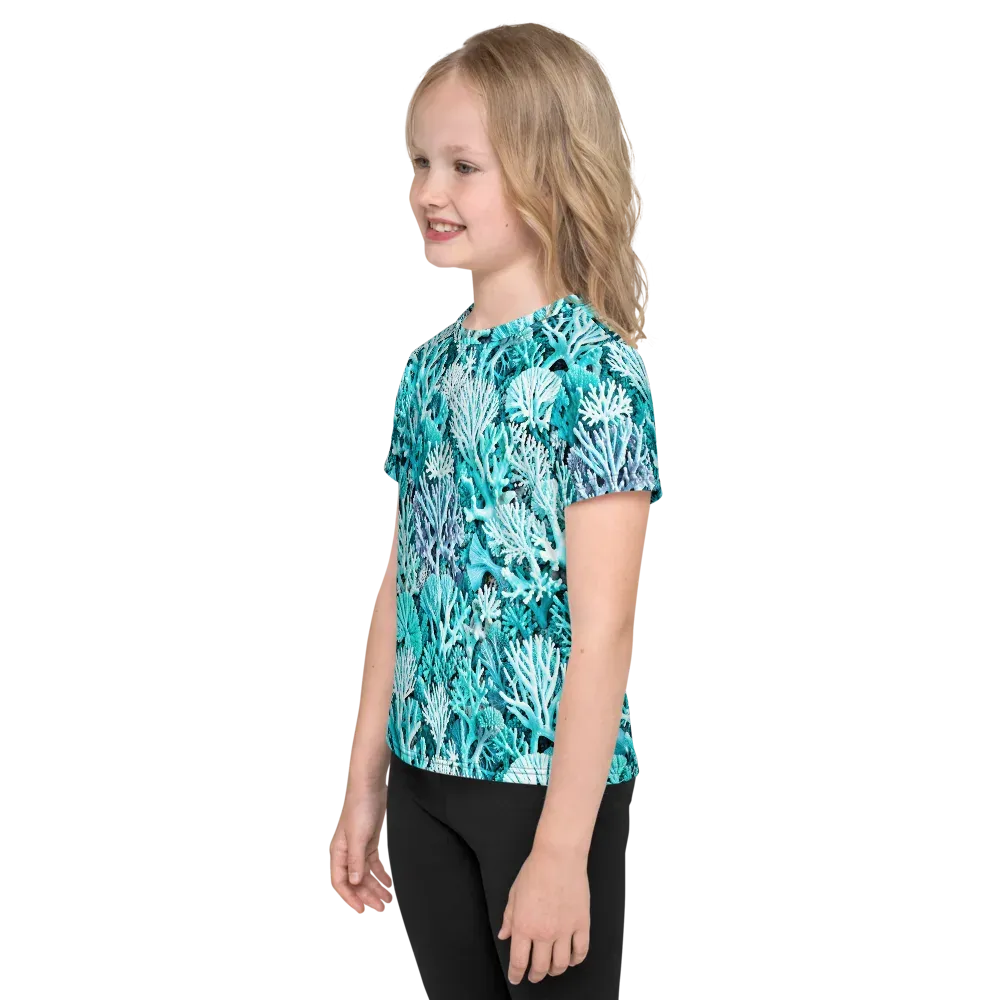 Aqua Coral Garden on Kids Crew Neck T-Shirt — Left