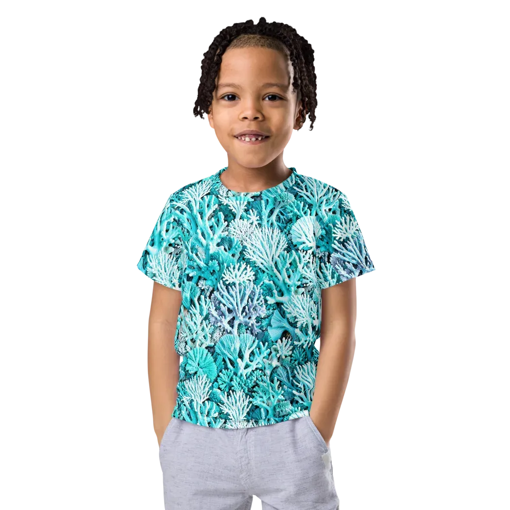 Aqua Coral Garden on Kids Crew Neck T-Shirt — Front