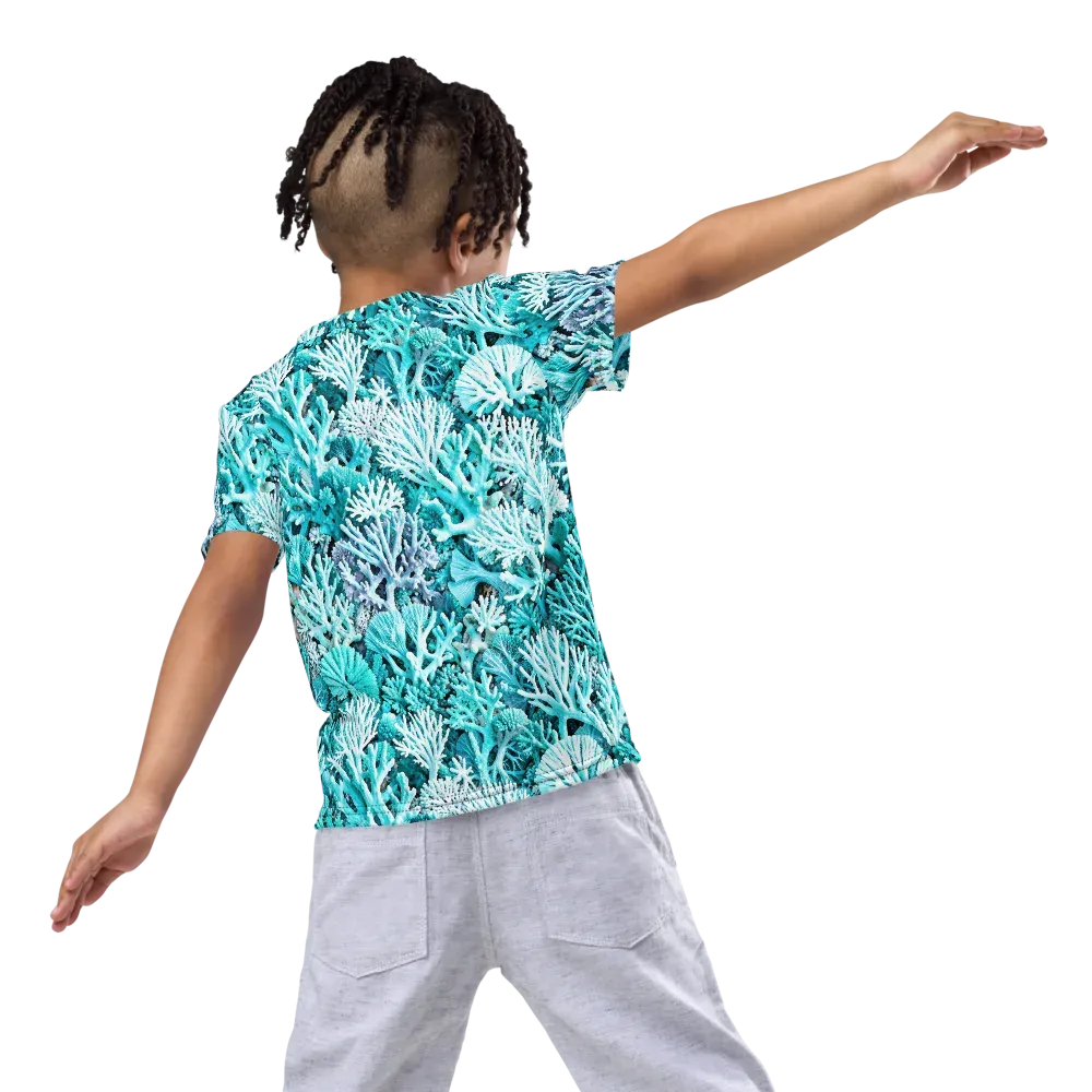 Aqua Coral Garden on Kids Crew Neck T-Shirt — Back