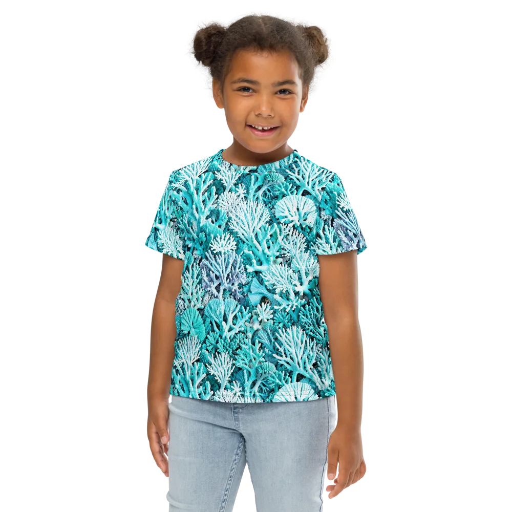 Aqua Coral Garden on Kids Crew Neck T-Shirt — Front