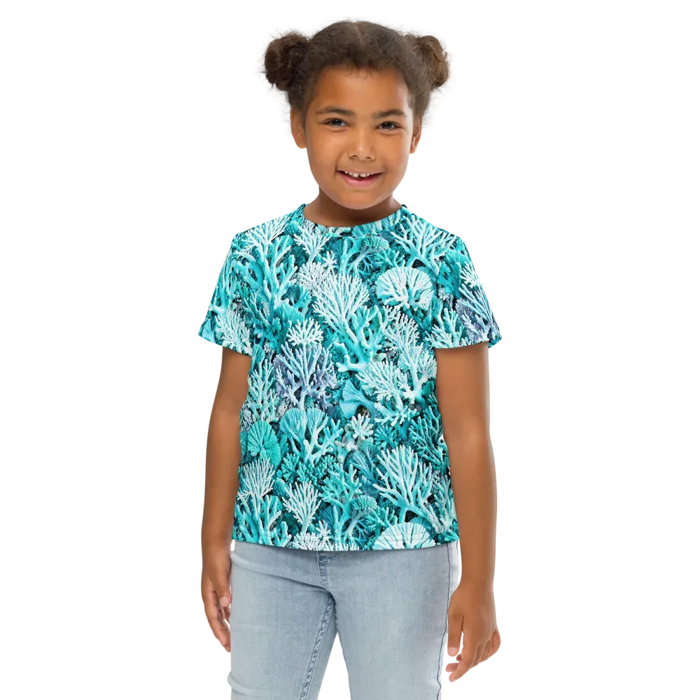 Aqua Coral Garden on Kids Crew Neck T-Shirt — Front