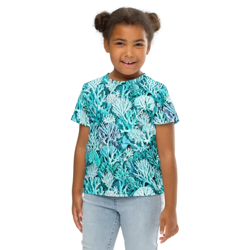 Aqua Coral Garden on a Kids Crew Neck T-Shirt