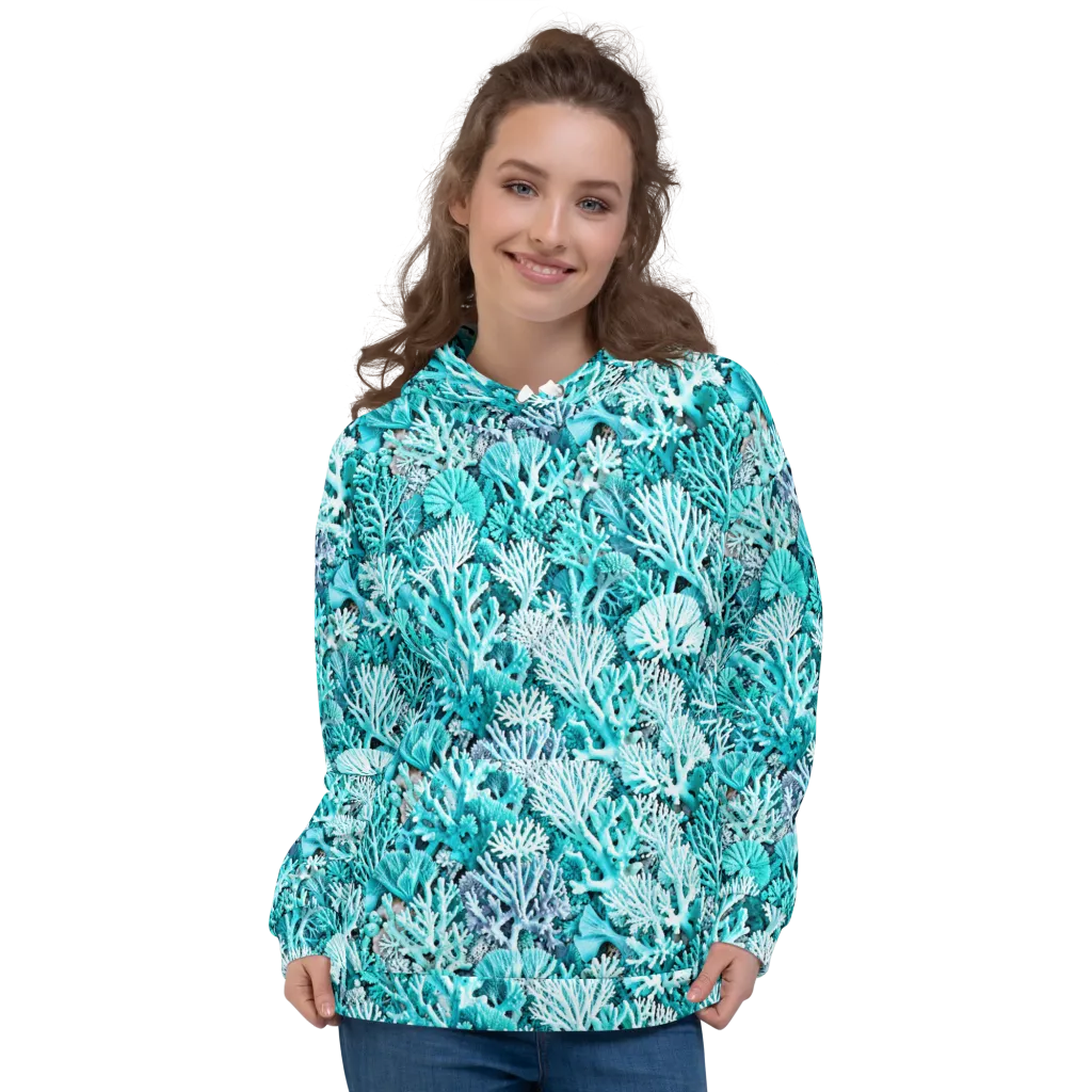 Aqua Coral Garden on Hoodie — Front