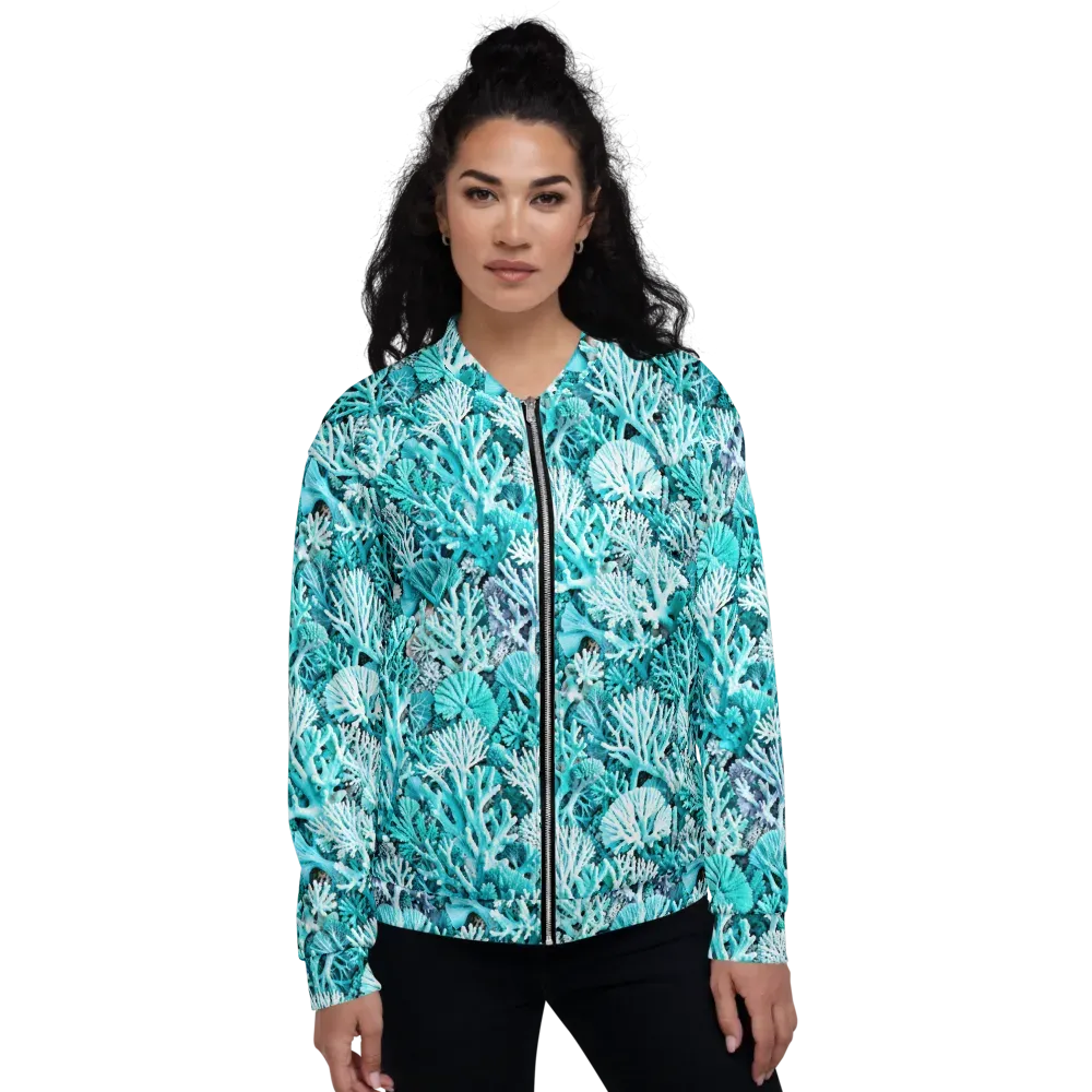 Aqua Coral Garden on Bomber Jacket — Front