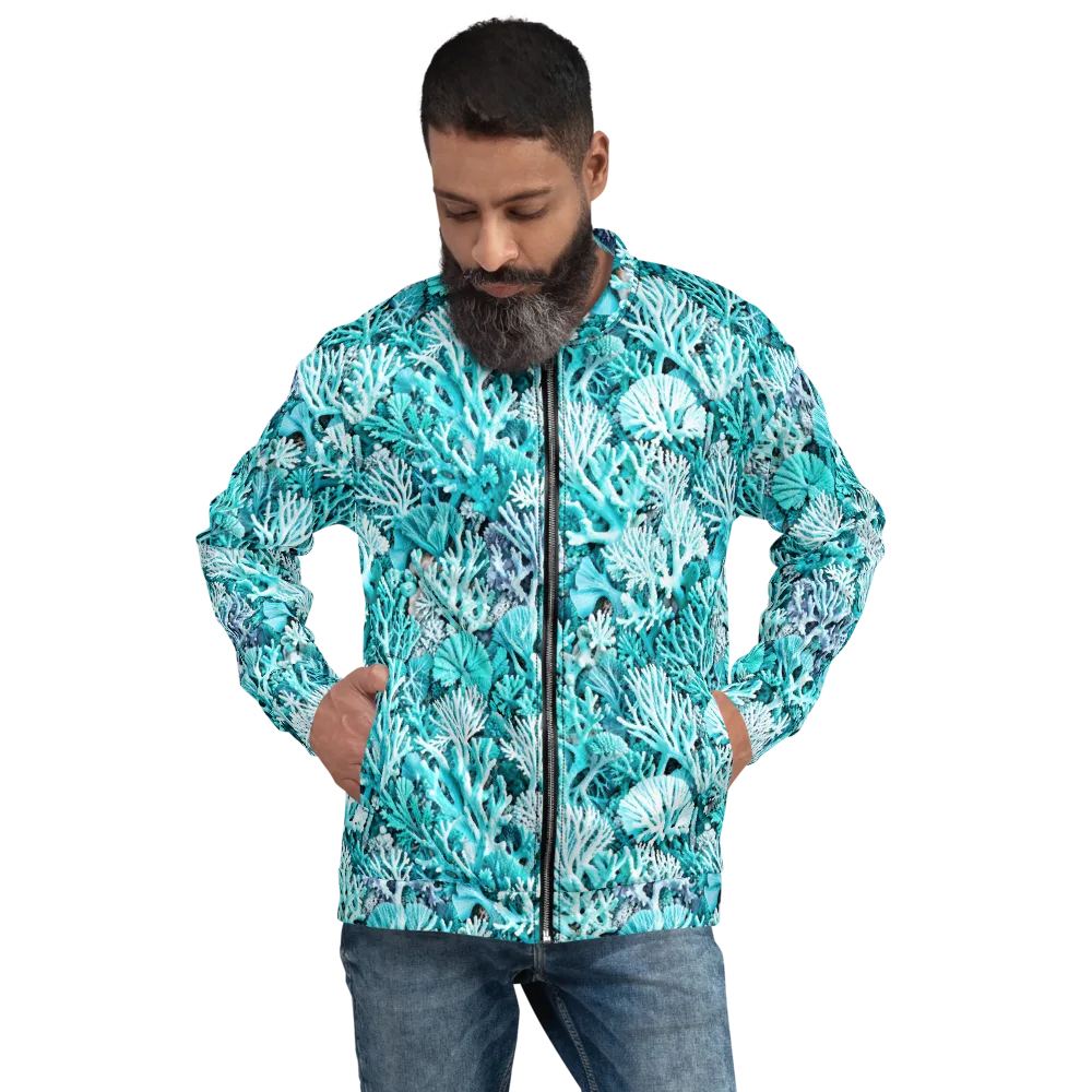 Aqua Coral Garden on Bomber Jacket — Front