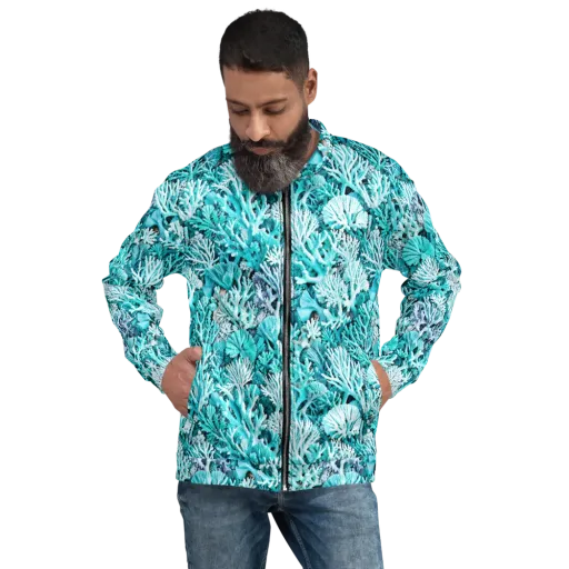 Aqua Coral Garden on a Bomber Jacket