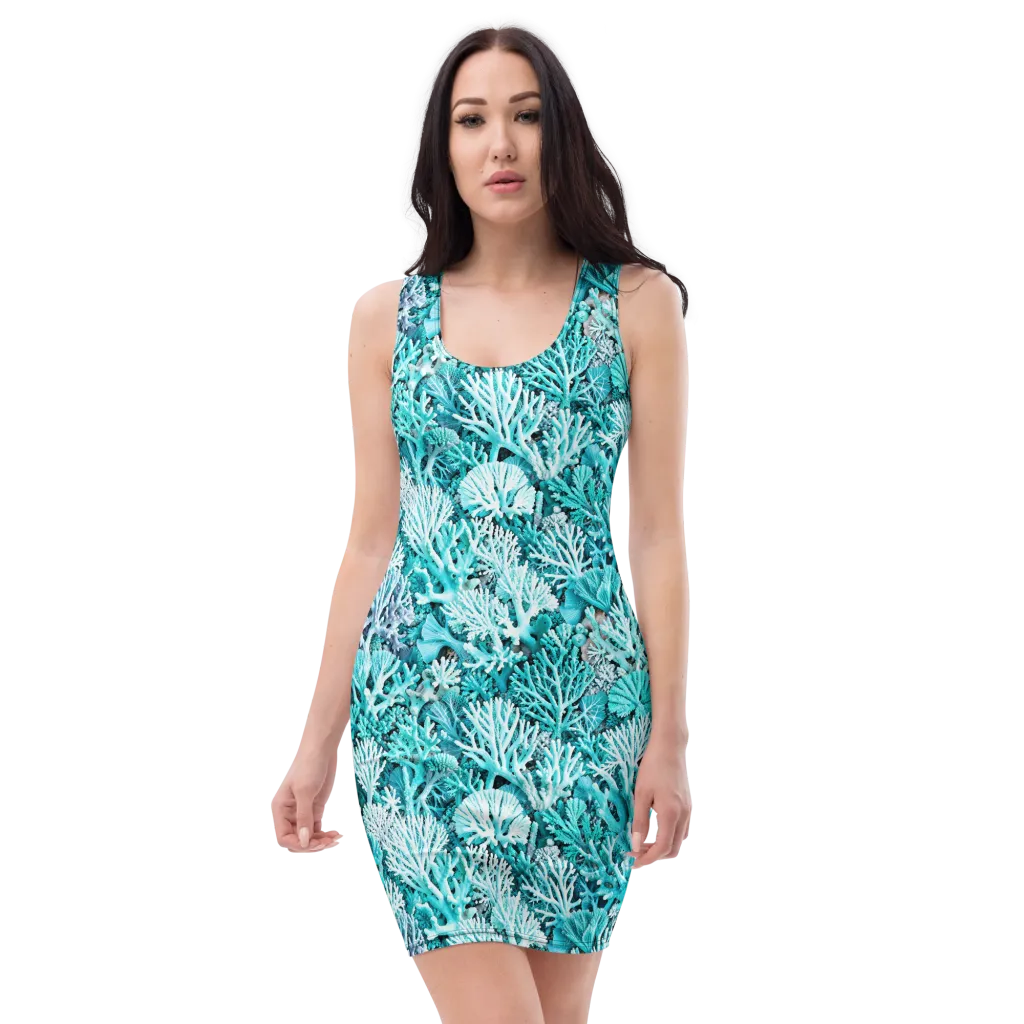 Aqua Coral Garden on Bodycon Dress — Front