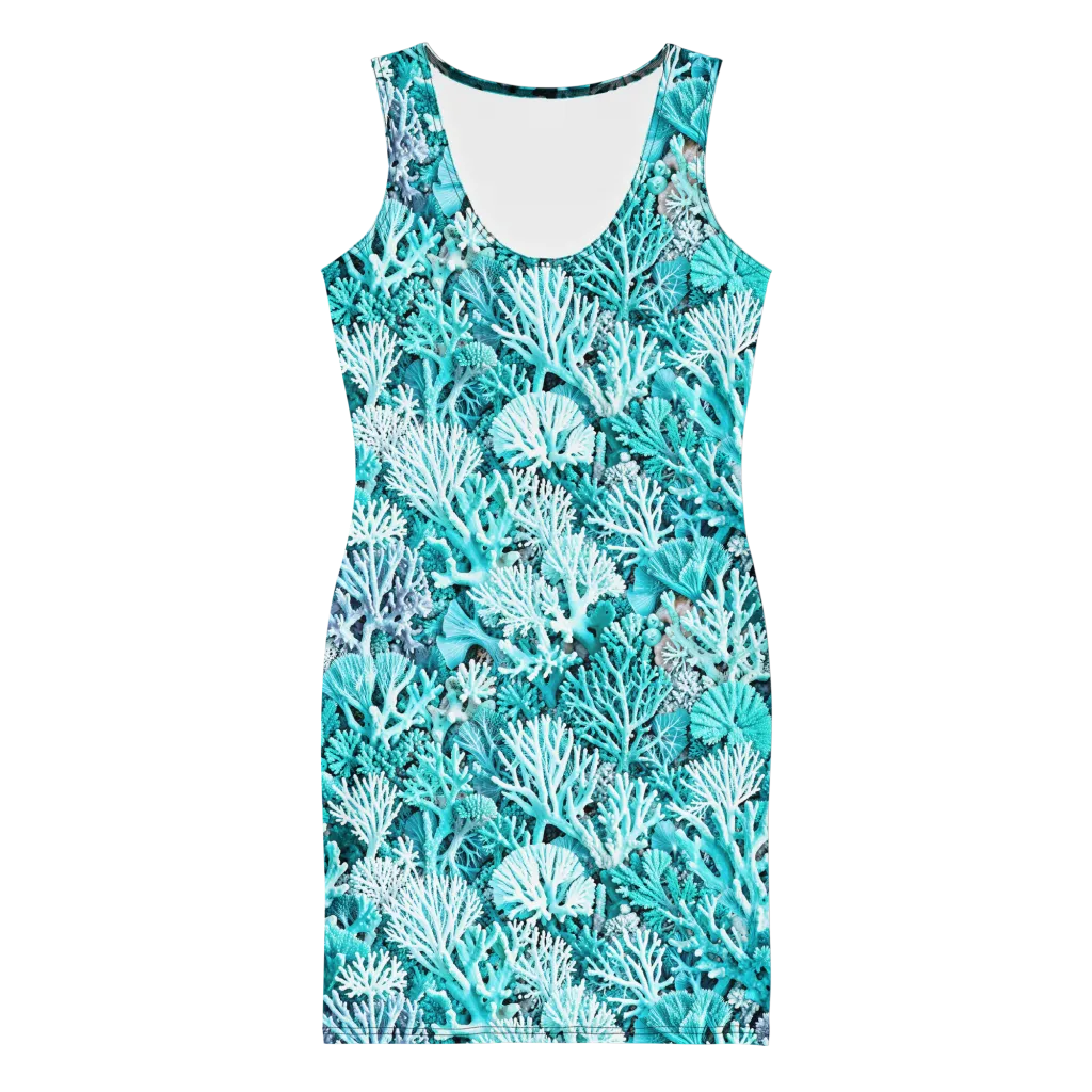 Aqua Coral Garden on Bodycon Dress — Front