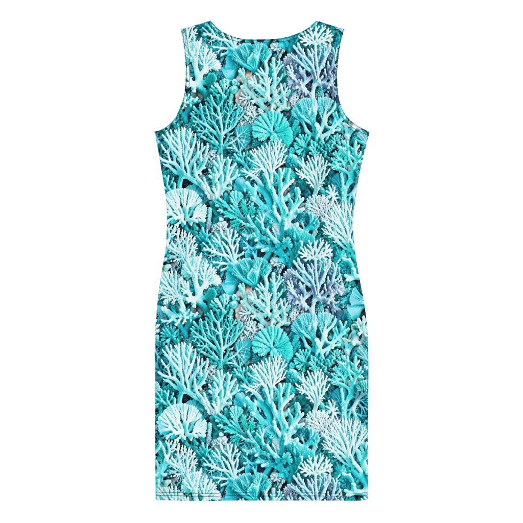 Aqua Coral Garden on Bodycon Dress — Back