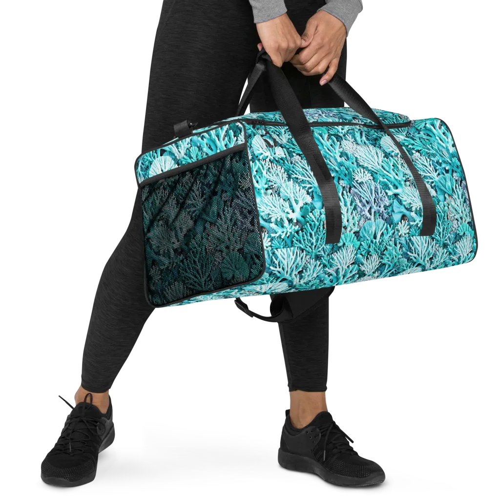 Aqua Coral Garden on Duffle Bag — Right Front