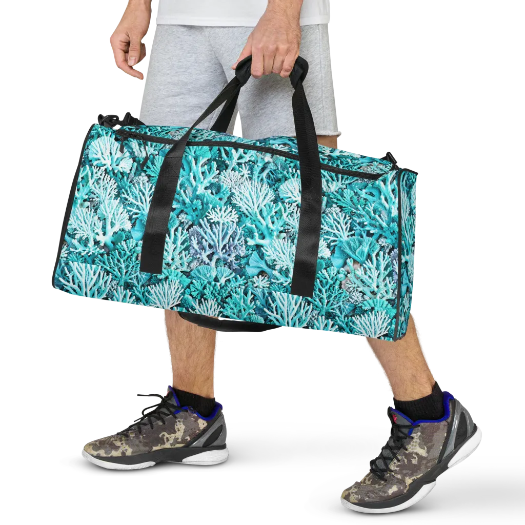 Aqua Coral Garden on Duffle Bag — Front