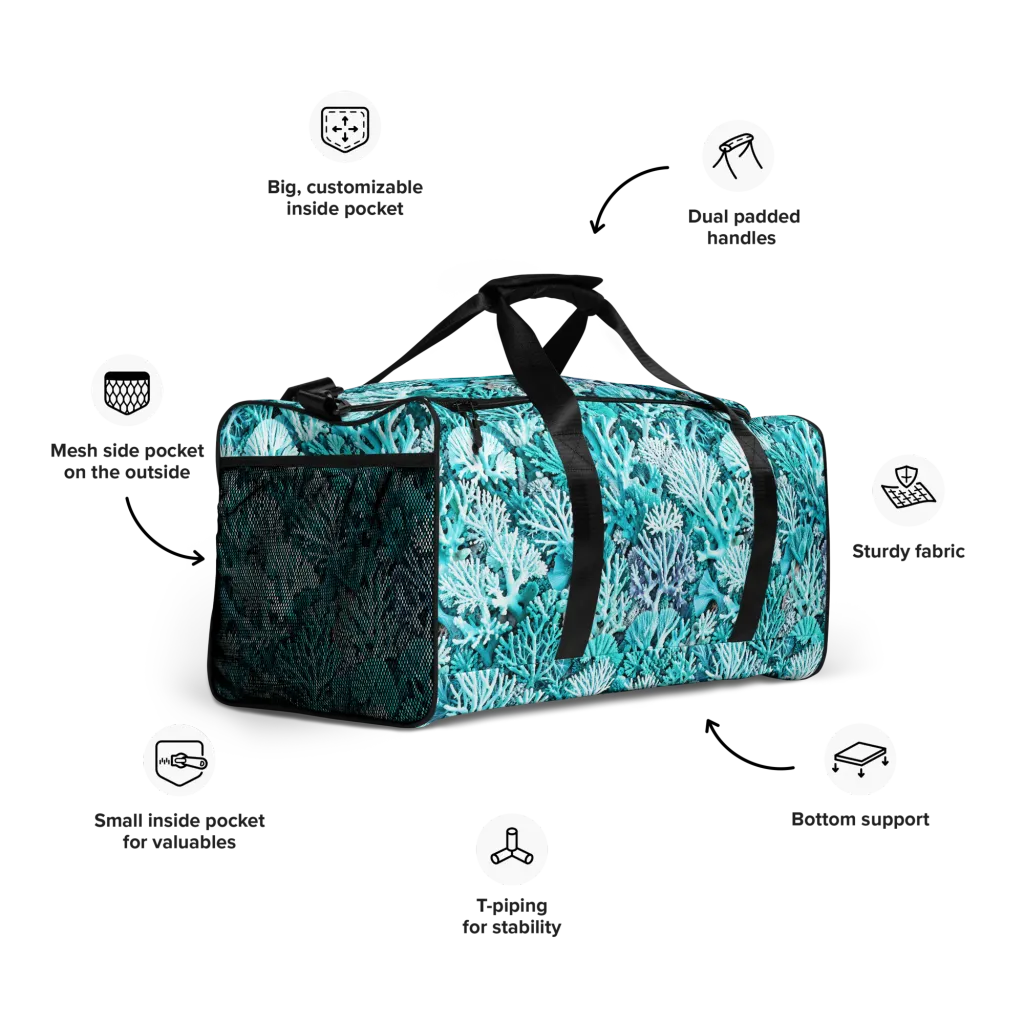 Aqua Coral Garden on Duffle Bag — Right Front