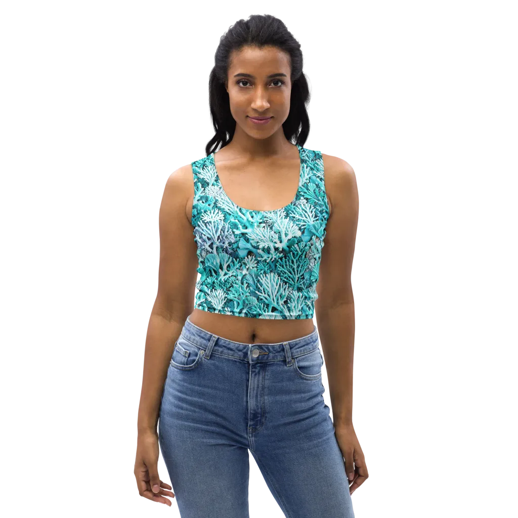 Aqua Coral Garden on Crop Top — Front