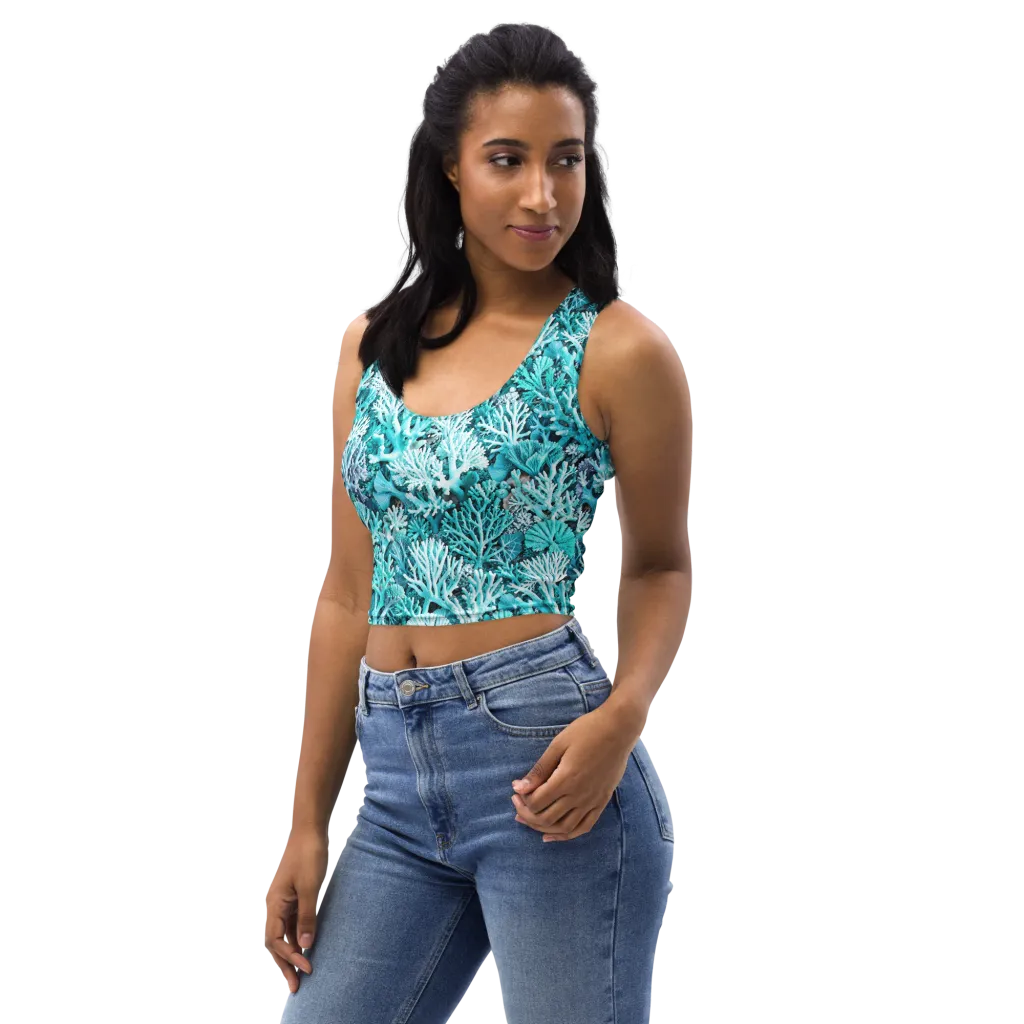 Aqua Coral Garden on Crop Top — Left Front