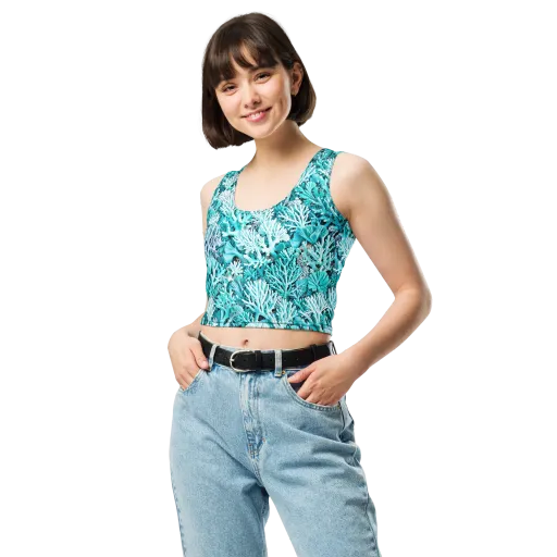 Aqua Coral Garden on a Crop Top