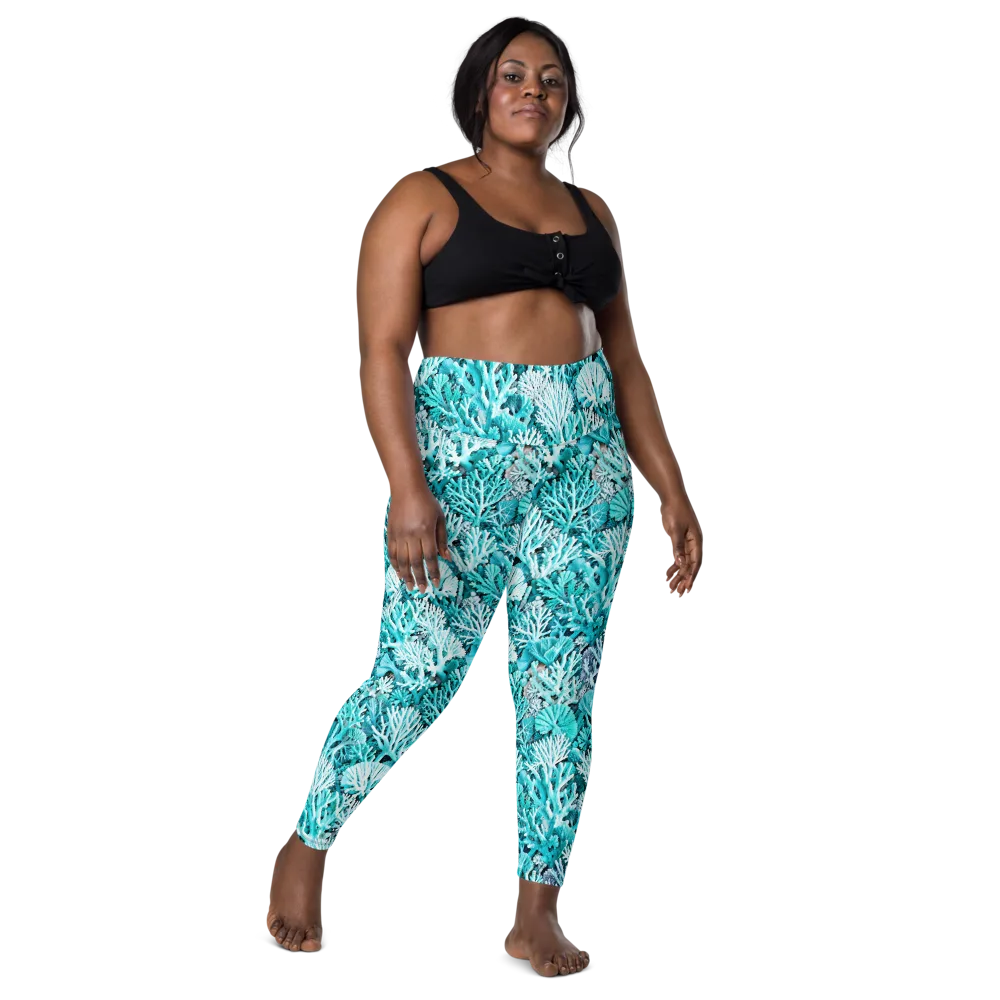 Aqua Coral Garden on Leggings with Pockets — Front