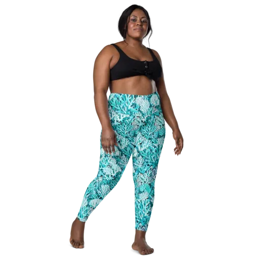 Aqua Coral Garden on a Leggings with Pockets