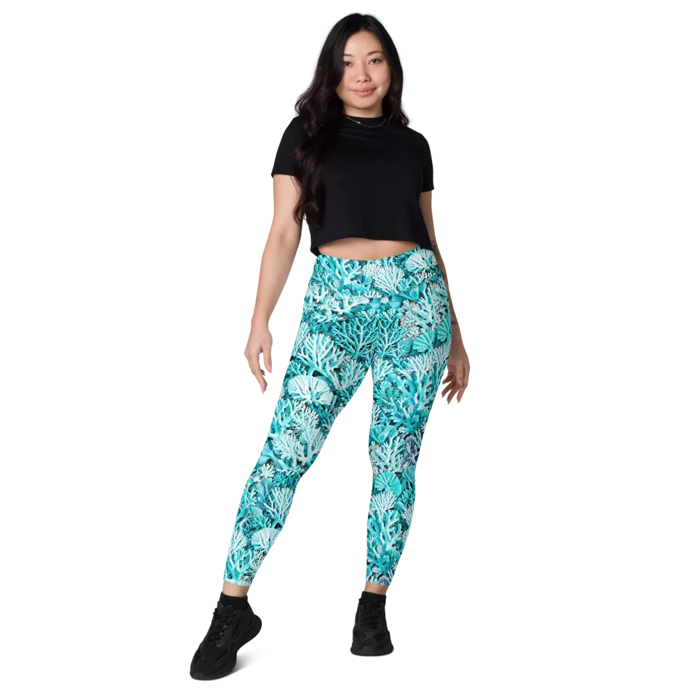 Aqua Coral Garden on Leggings with Pockets — Front