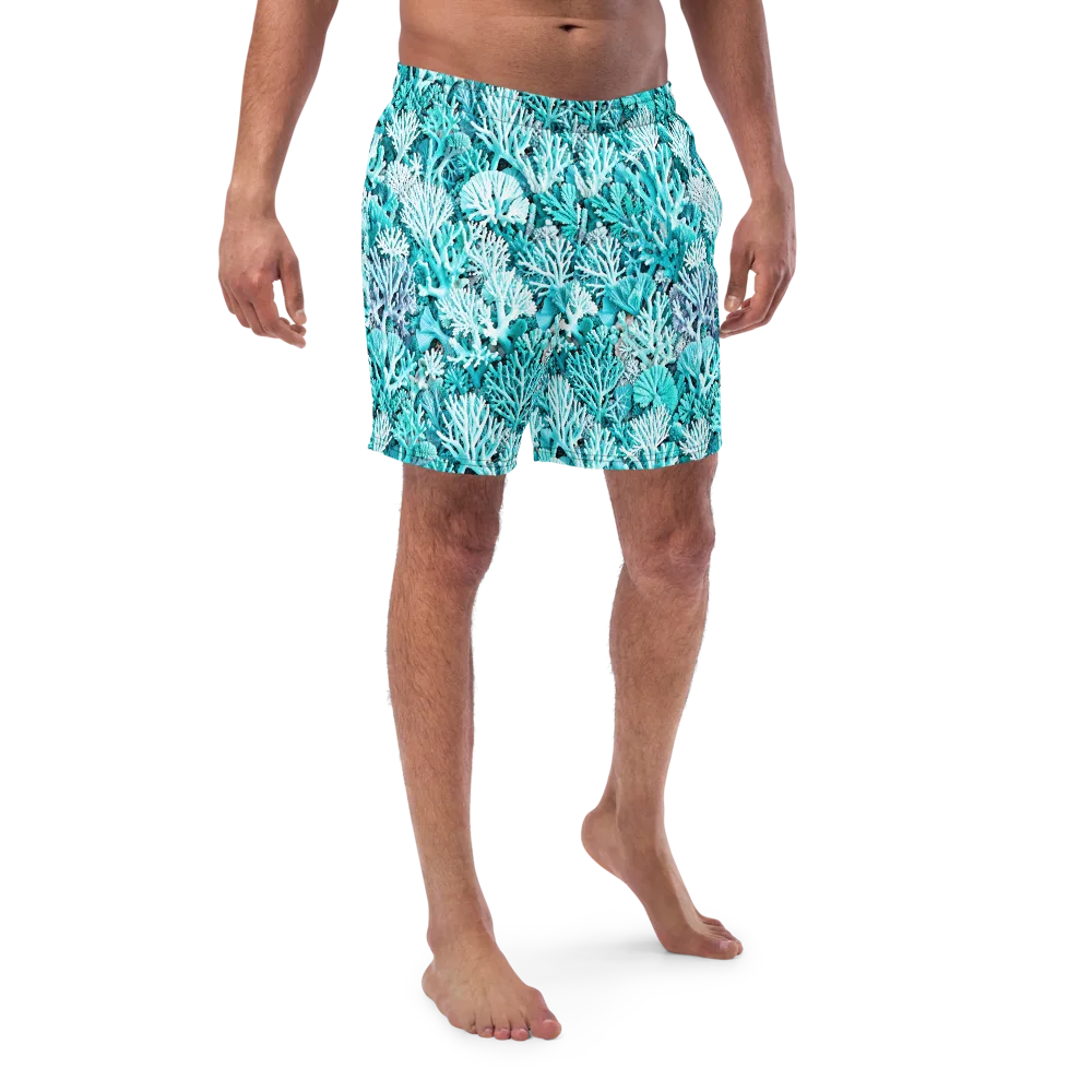 Aqua Coral Garden on Swim Trunks — Front