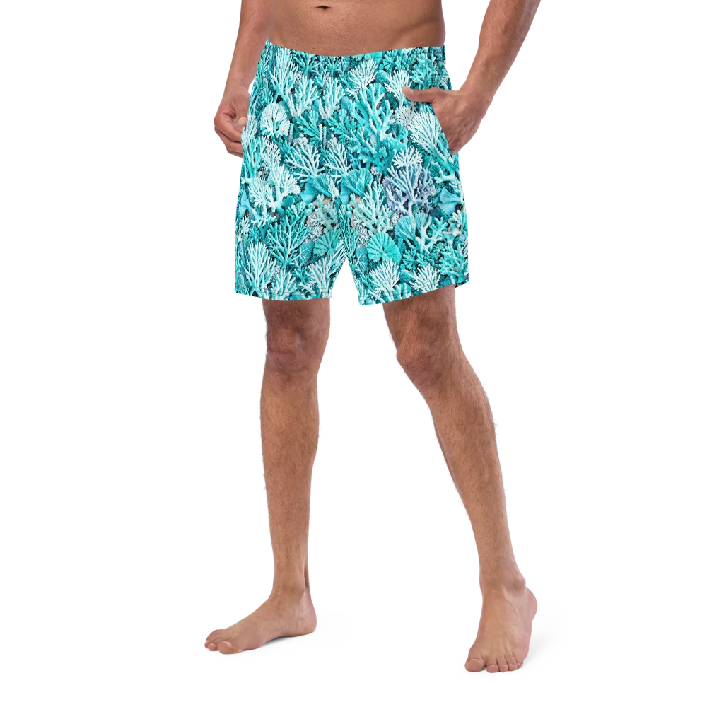 Aqua Coral Garden on Swim Trunks — Left Front