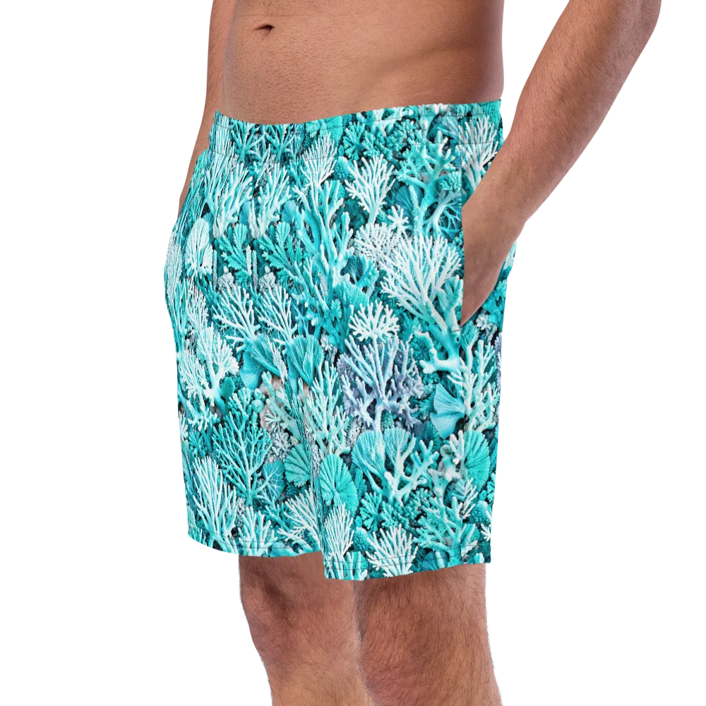 Aqua Coral Garden on Swim Trunks — Left Front