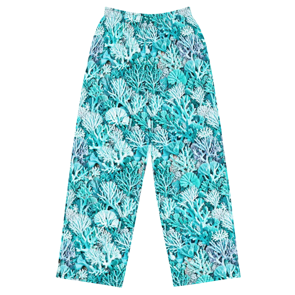 Aqua Coral Garden on Wide-Leg Pants — Front