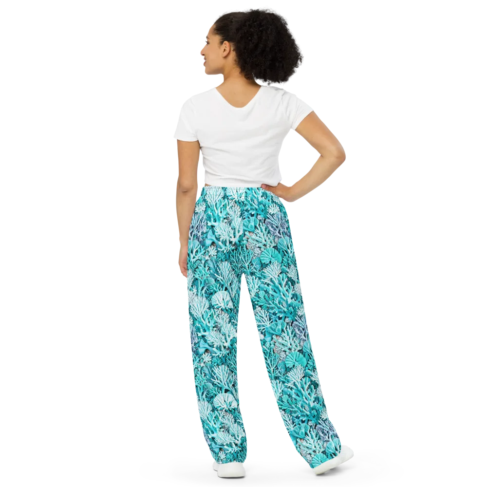 Aqua Coral Garden on Wide-Leg Pants — Back