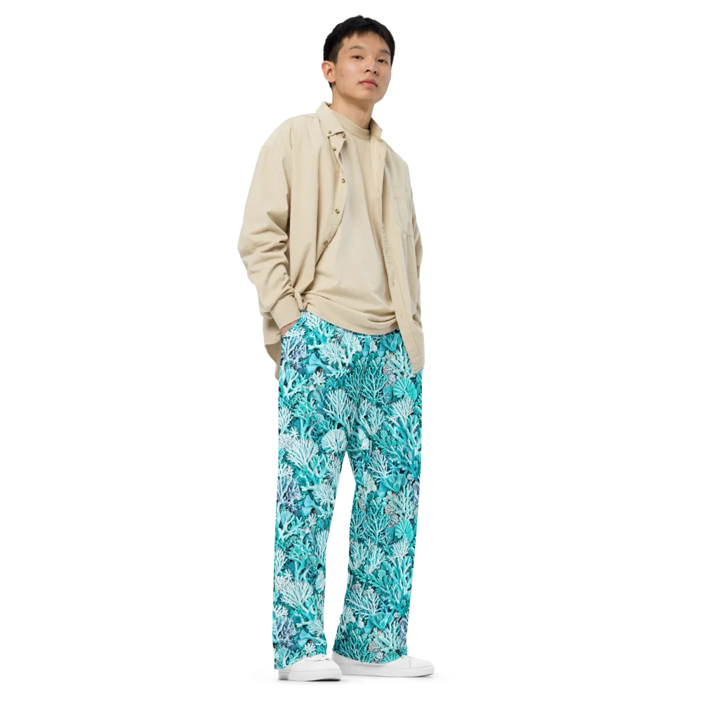 Aqua Coral Garden on Wide-Leg Pants — Right Front