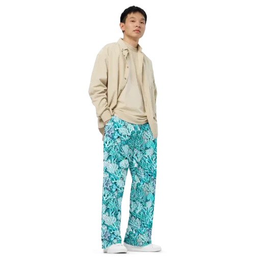 Aqua Coral Garden on a Wide-Leg Pants