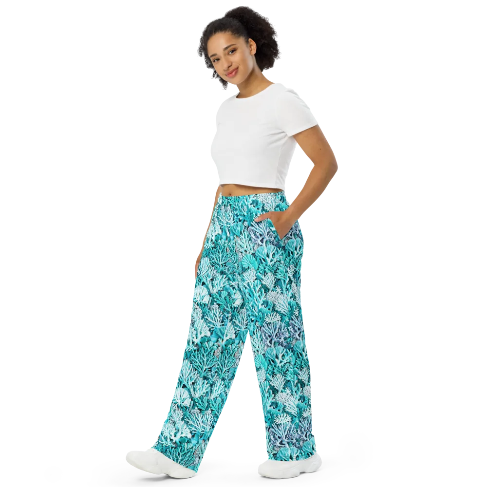 Aqua Coral Garden on Wide-Leg Pants — Left Front