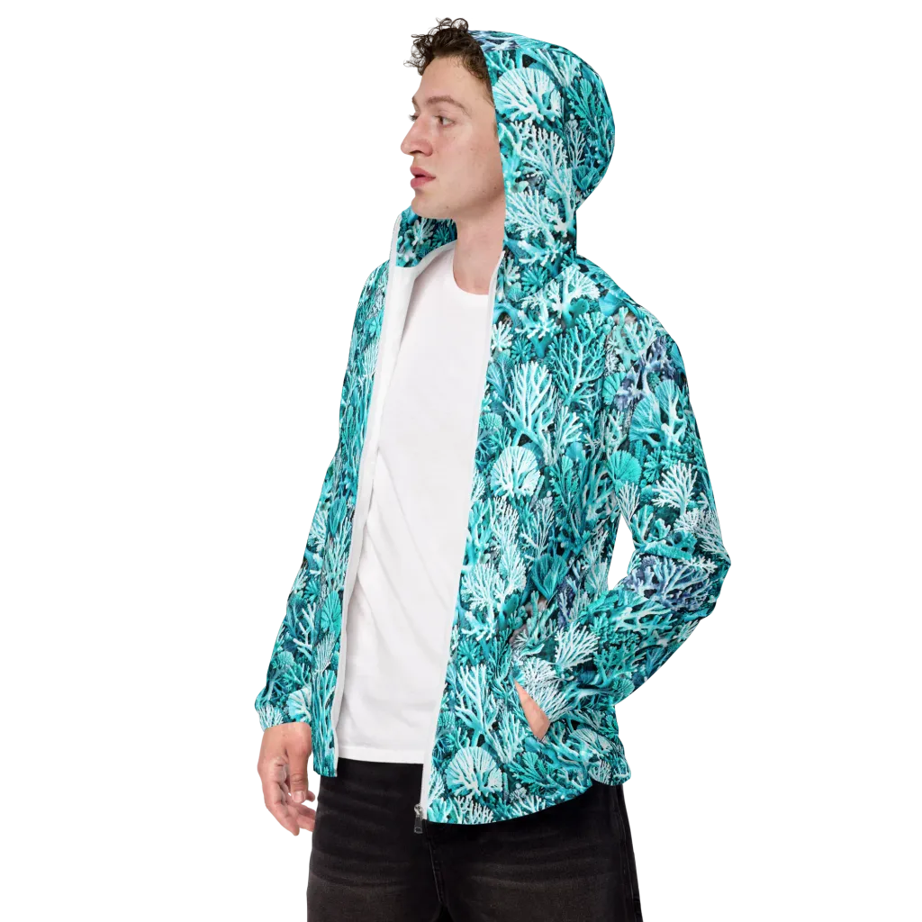 Aqua Coral Garden on Men's Windbreaker — Left Front
